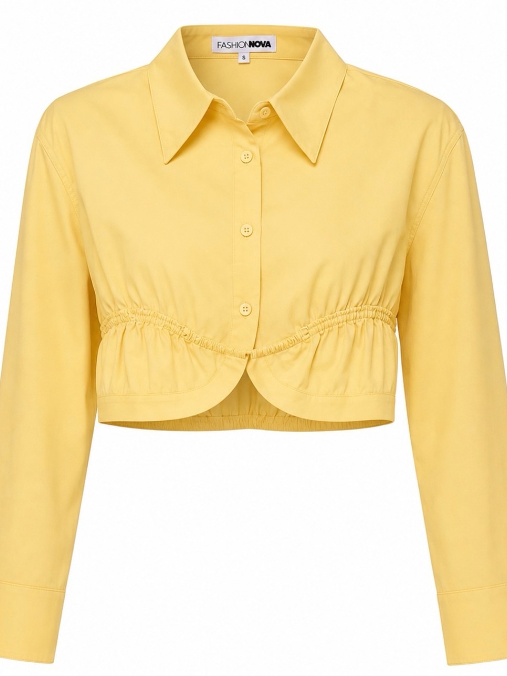 Fashion Nova Lemon Yellow Cropped Button-Down Shirt
